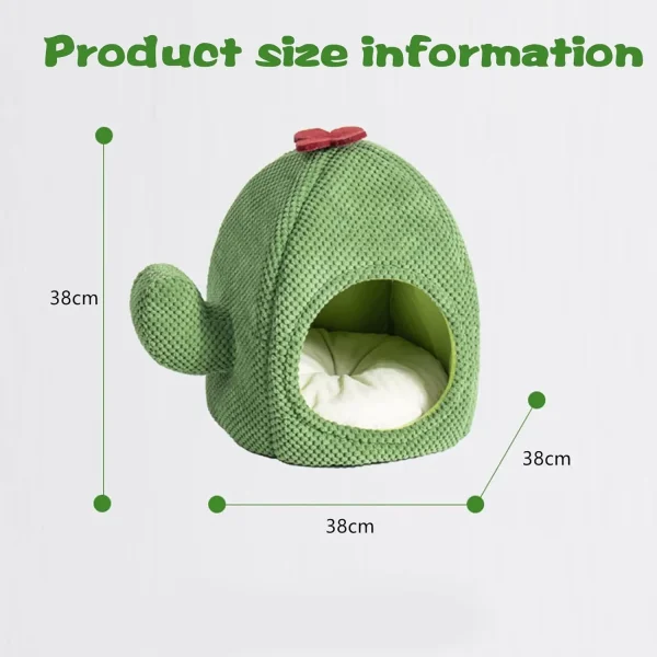 Cute Cactus Cat Bed Tent Cave with Removable & Washable Cushion Pillow, Soft Pet Cave for Adult Cats & Kittens (Green) - Image 2