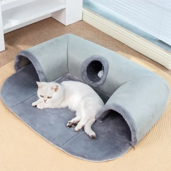 3-in-1 Cozy Cat Tunnel Bed Play Mat Warm Nest With Non-Slip Bottom for Small to Medium Cats Dog Rabbits Home Pet Kennel Products - Image 6
