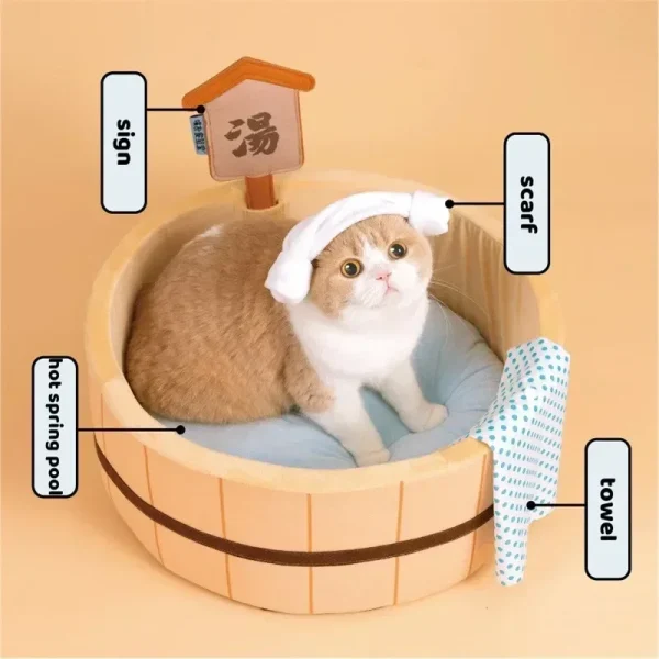 Korean Style Hot Spring Pool Cat Bed Bathtub Shape Dog House Detachable Small Pet Basket Basin Cozy Cat Nest Mat - Image 4