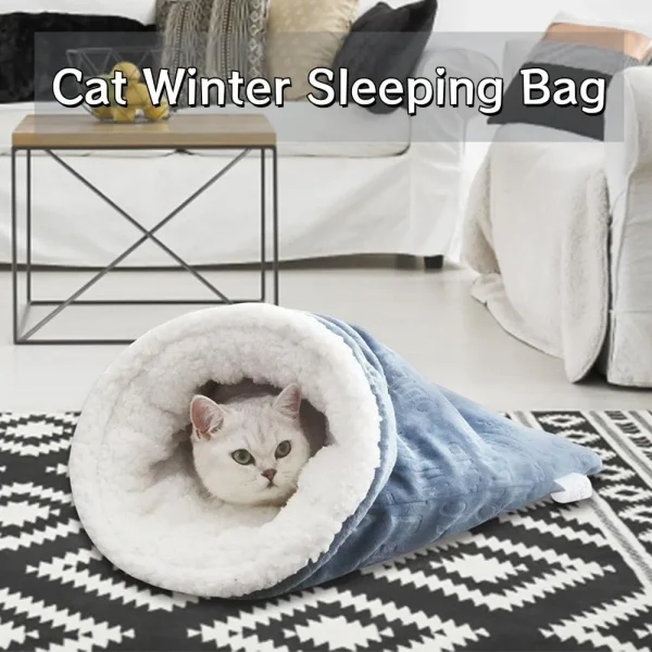Cat Winter Sleeping Bag, New Cat Sleeping Bag, Soft Plush Large Cat Nest Bed, Warm Pet Mat Cat Bed for Indoor Cats and Small Dog - Image 2