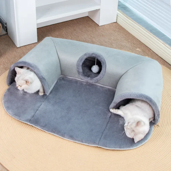 3-in-1 Cozy Cat Tunnel Bed Play Mat Warm Nest With Non-Slip Bottom for Small to Medium Cats Dog Rabbits Home Pet Kennel Products - Image 2
