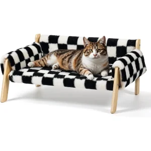 Cat Couch, Pet Sofa for Indoor Cats, with Removable Mattress Cover, Hammock for Kitty & Small Puppy (Light Grey)