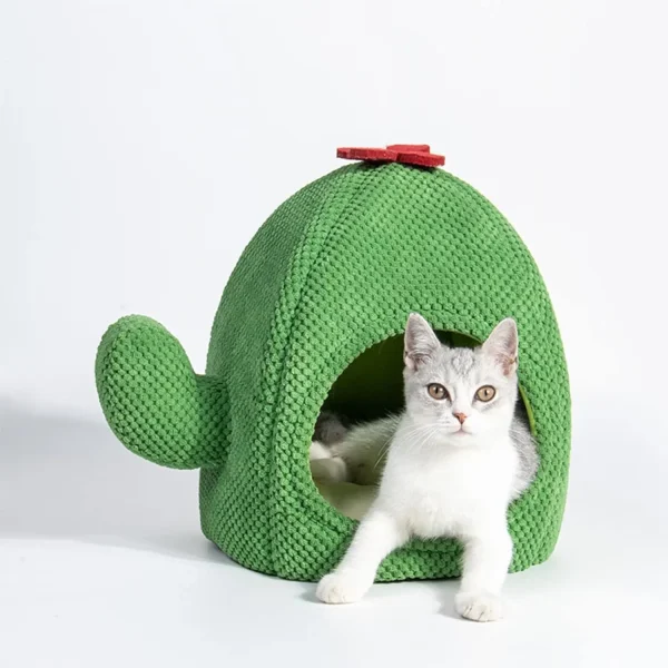 Cute Cactus Cat Bed Tent Cave with Removable & Washable Cushion Pillow, Soft Pet Cave for Adult Cats & Kittens (Green) - Image 6