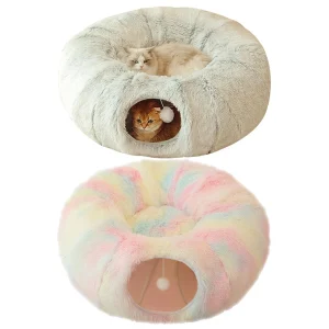 Winter Warm Cat Cave Soft Foldable Cat House Deep Sleeping Cat Tunnel Bed Pet Sleeping Bed Long Plush for Cats and Small Dogs