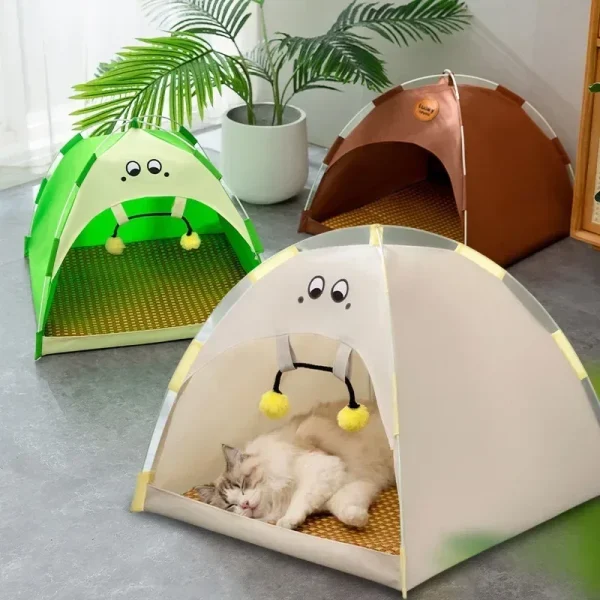 Cat Kennel Simple Cartoon Summer Refreshing Tent Comforts Large Space Outdoor Breathable Lightweight Spring Summer Pet Supplies