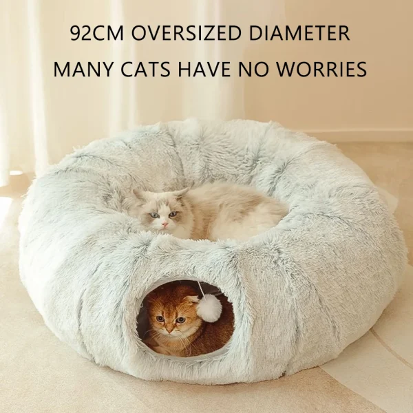 Winter Warm Cat Cave Soft Foldable Cat House Deep Sleeping Cat Tunnel Bed Pet Sleeping Bed Long Plush for Cats and Small Dogs - Image 3