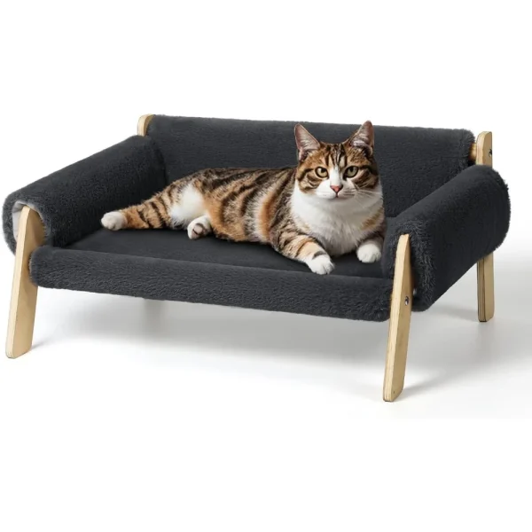 Cat Couch, Pet Sofa for Indoor Cats, with Removable Mattress Cover, Hammock for Kitty & Small Puppy (Light Grey) - Image 5