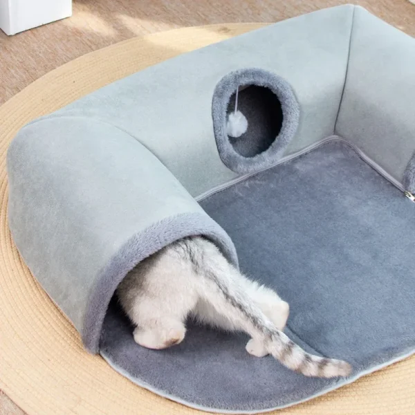 3-in-1 Cozy Cat Tunnel Bed Play Mat Warm Nest With Non-Slip Bottom for Small to Medium Cats Dog Rabbits Home Pet Kennel Products - Image 3