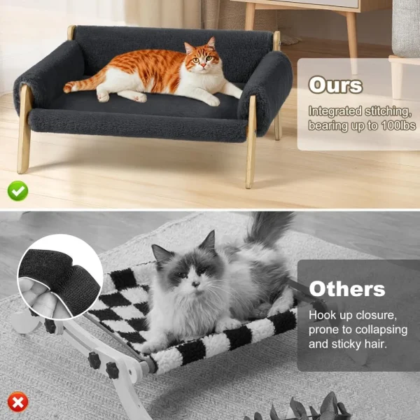 Cat Couch, Pet Sofa for Indoor Cats, with Removable Mattress Cover, Hammock for Kitty & Small Puppy (Light Grey) - Image 6