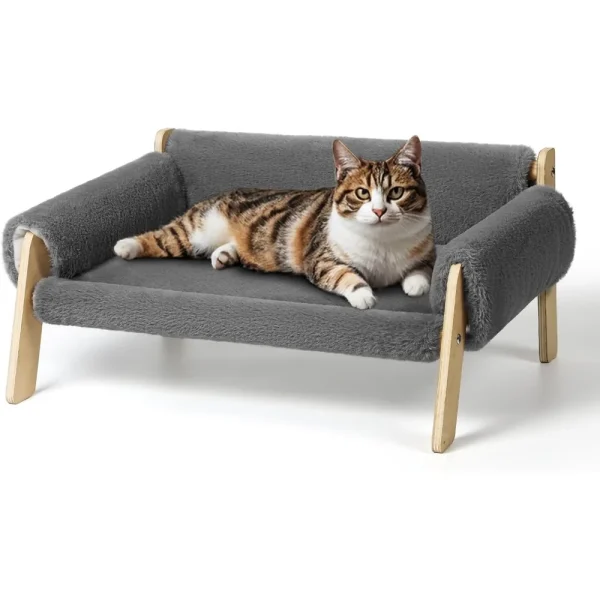 Cat Couch, Pet Sofa for Indoor Cats, with Removable Mattress Cover, Hammock for Kitty & Small Puppy (Light Grey) - Image 3