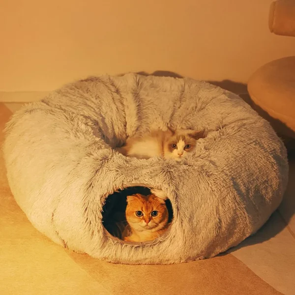 Winter Warm Cat Cave Soft Foldable Cat House Deep Sleeping Cat Tunnel Bed Pet Sleeping Bed Long Plush for Cats and Small Dogs - Image 2